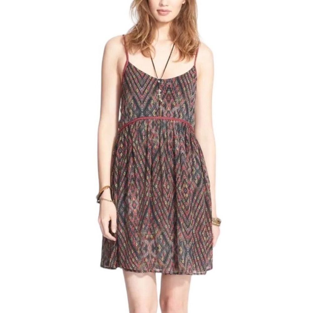 Free People Periscopes In The Sky Diamond Print Multicolor Babydoll Mini Dress S